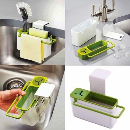 Easy Kitchen Suction Cup Base Brush Sponge Sink Draining Plastic Holder Towel Rack Storage Box Cleaning Tool Organizers