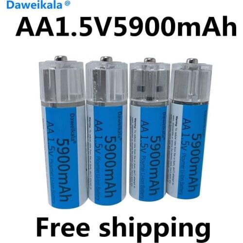 2021 new 1.5V AA rechargeable battery 5900mah AA 1.5V lithium rechargeable battery for LED lamp toys mp3 free delivery