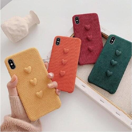 Cute 3D Love Heart Corduroy Cloth Phone Case for Iphone 11 Pro X Xs Xsmax Xr Soft Flannel Case for Iphone 6s 7 8 Plus Back Cover