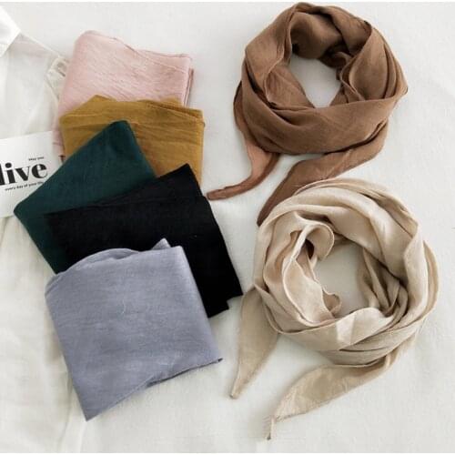 MoriBty Solid Women Cotton Scarf Hijab Spring-Summer Diamond Shape Sunprotection Headwear Foulard Retro Neckerchief Neck Wraps