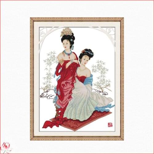 Character Series 11CT 14CT Chinese Cross Stitch Kit DMC Two beauties Get Out Of The Bath Handmade Sewing Canvas Embroidery