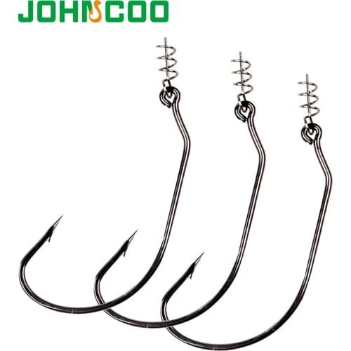 JOHNCOO 20pcs Twist Lock Fishing Hooks Worm Hooks Kit with Centering Pin for Soft Lure Baits 5 Sizes