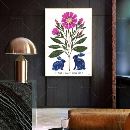 Flowers Rabbit Art Print "Always Shelter Here" Poster / Illustrated Wall Art, Wall Decor, Gift For Best Friend, Home Decor
