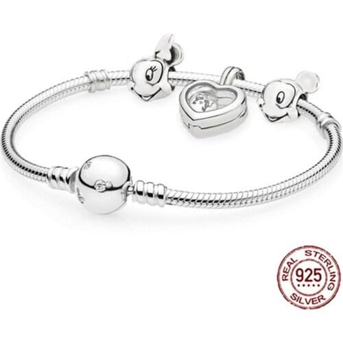 NEW 100% 925 Sterling Silver Lovely Locket Heart Bracelet Set Fit DIY Original Charm Bracelets jewelry For Women Gift
