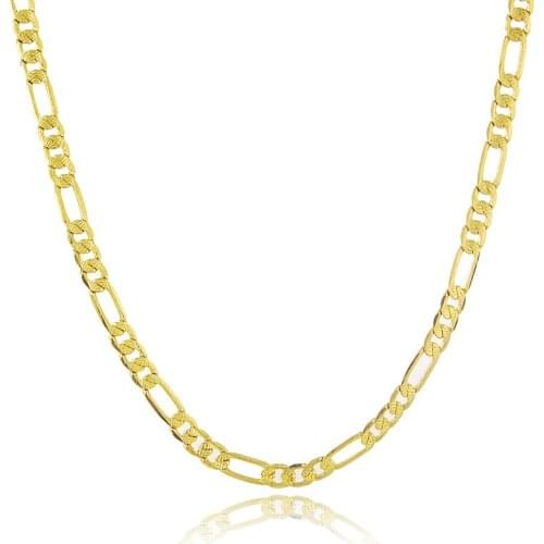 Factory Price 24K Yellow Gold Color 4mm mens Chain Necklace Gold Filled Figaro chain 60cm /75cm Long Necklace for Men Jewelry