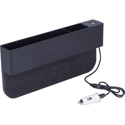 Car Organizer Seat Gap PU Case Pocket Car Seat Side Pocket Organizer Coin Collector With 2 USB Chargers and 1 Cigarette lighter