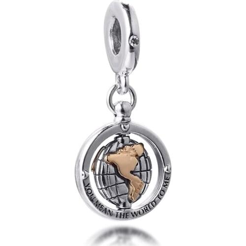 DIY Fits for Pandora Charms Bracelets Spinning World Beads 100% 925 Sterling-Silver-Jewelry Free Shipping