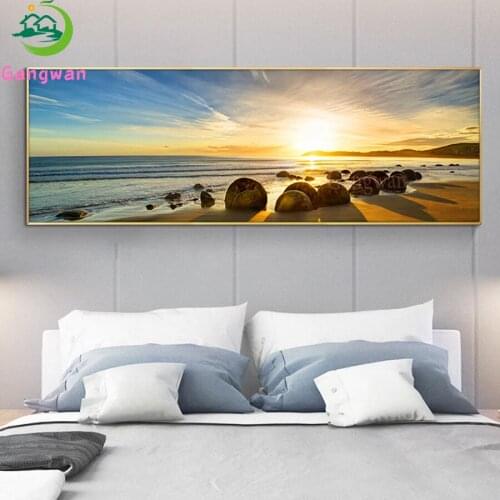 Natural Blue Sky Stone Beach Sunset Landscape large diamond Painting mosaic picture for Living Room decor Diamond Embroidery 5d