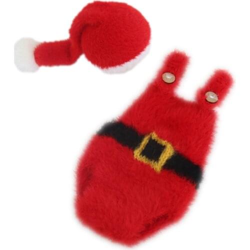 Christmas Santa Clothes Newborn Photography Props Knit baby Sleep Bonnet and Diaper set Fluffy baby romper outfit photo props