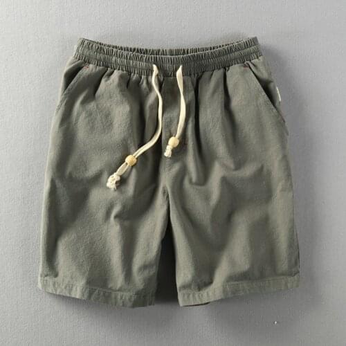 Summer Cotton Linen Shorts Men Casual Knee Length Shorts Trousers Male Breathable Drawstring Waist Straight Loose Shorts PT-383