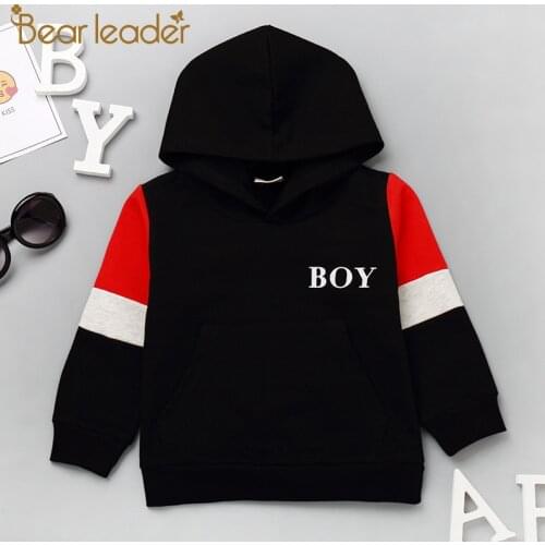 Bear Leader Kids Autumn Hoodies Girls Boys Sweatshirts Letter Long Sleeve Tops with Hat Girl Cotton Color Patchwork Cool Outfits