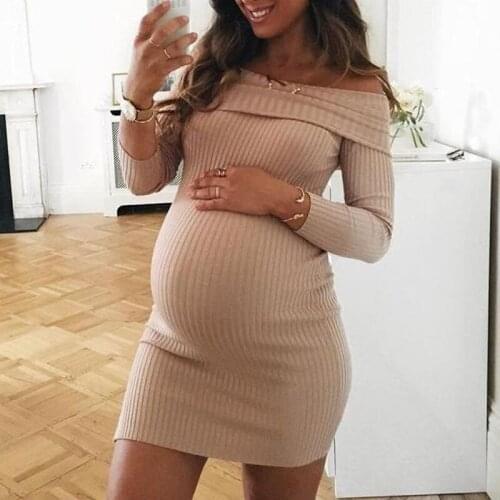 Knitted Maternity Dresses For Pregnant Women Clothes Shoulderless Pregnancy Dresses Gravidas Vestidos vedtidos para mujer NEW
