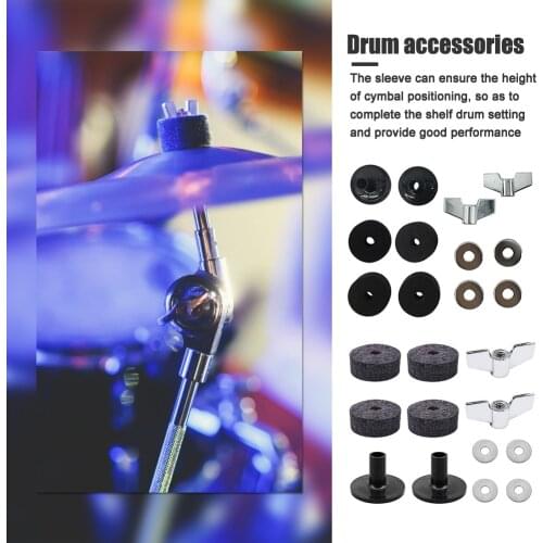12pcs/Set Drum Cymbal Felt Pads + Sleeve Wing Nuts + Washers Kit Drum Musical Instrument Replacement Parts Accessories