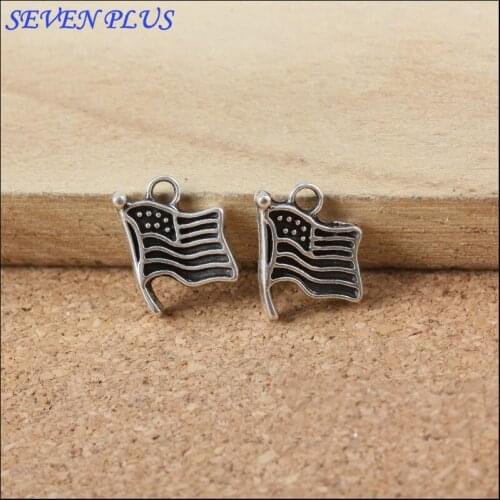 High Quality 50 PCS/Lot 12mm*9mm Jewelry Handmade Antique Silver plated American Flags Charms With Fast Shipping