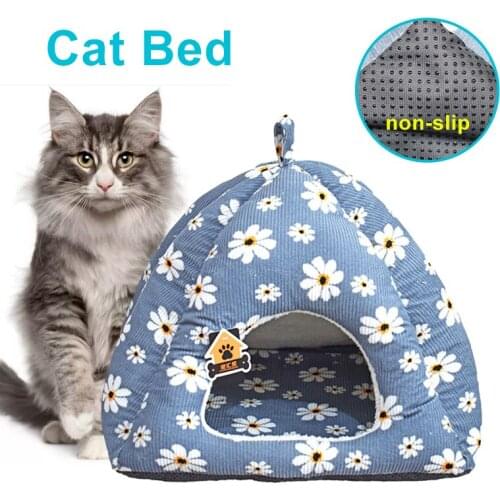 Yurt Pets Nest Dog Bed Cotton Printing Filled Warm Thicked Half Closed Cat Kennel Autumn Winter Deep Sleeping Universal Pet Beds