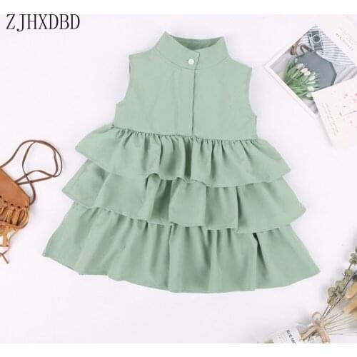 Green Sleeveless Childrens Layered Dress 2020 Girls Cotton Birthday Party Sweet Dresses Summer Baby Kids Girls Clothing Costume