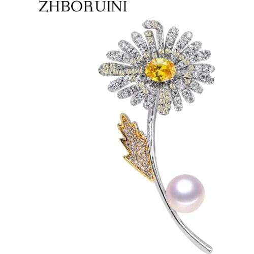ZHBORUINI 2019 New Fine Jewelry Natural Freshwater Pearl Brooch Micro Zircons Two Color Flower Brooch Pins Pearl Jewelry Women