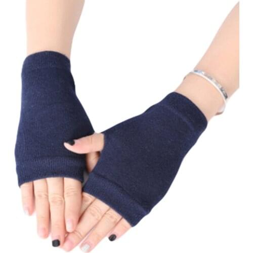 Women Men Combed Cotton Knitted Fingerless Gloves Solid Color Stretchy Thumb Hole Wrist Length Driving Mittens Student Hand Warm