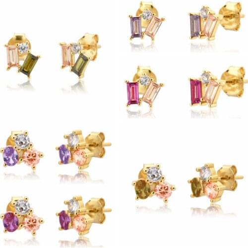 925 Silver Ear Needle Colorful Crystal Tiny Stud Earrings for Women Exquisite Luxury Earring Korean Fashion Females Jewelry Gift