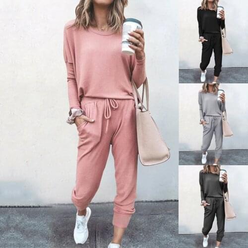 2 Piece Set Suit Women Loose solid color long-sleeved casual two-piece suit Pullover Trousers Sports Suit Clothes stitching Hot
