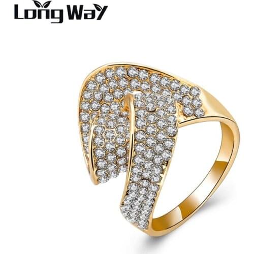 LongWay full austrian crystal womens ring Bague femme new ashion brand gold Color rings wedding engagement ring SRI150073