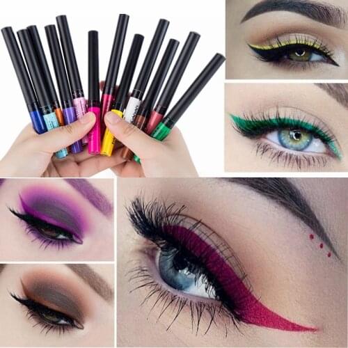 12 Color Liquid Eyeliner Waterproof Long Lasting Matte Tint Eye Liner Makeup Blue Red White Gold Brown Colorful Eyeliners Pencil