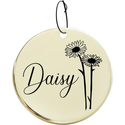 004 Cat Dog ID Tag Personalized Birth Flower for Engraved Pets Collar Stainless Steel and Copper Nameplate