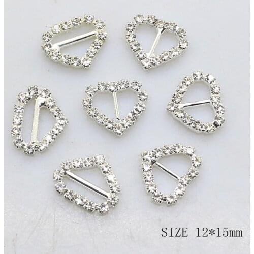 10pcs 12*15mm heart-shaped rhinestone shiny ribbon slider DIY costume jewelry accessories wedding decoration hat embellishment