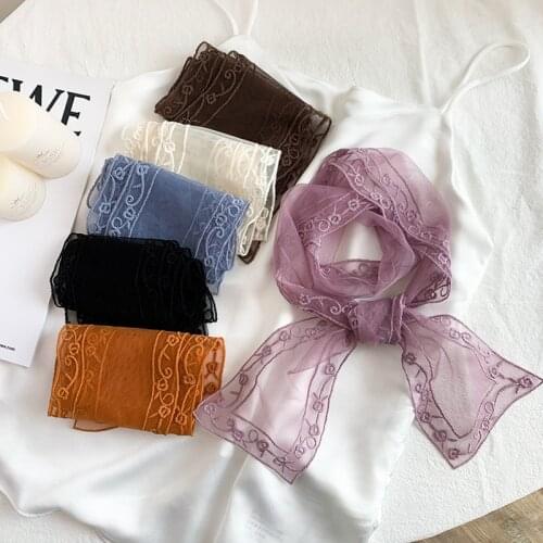 125*10.5CM Knit Pashmina Head Scarf Embroidered Wrap Shawl Transparent Lace Hollow Floral Bandana Long Scarves Women Foulard