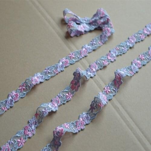 15Yards/Lot Purple Mesh Pink Flower 2cm Wide Venise Lace Trim Embroidered For Lingerie DIY Crafts Material Skirt Garment Fabric