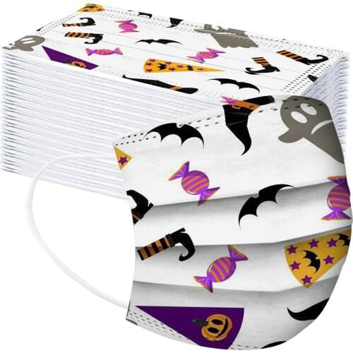 50pcs Cosplay 3ply Filters Halloween Disposable Masks Children candy Printed Halloween Masks Breathable Mascarillas Masque