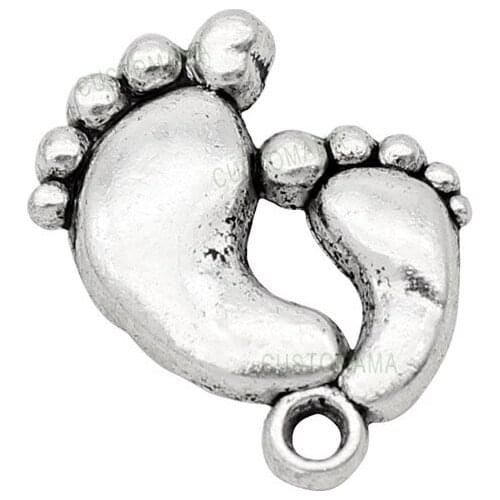70pcs-Footprint Charms Antique Silver Tone Cute Mother and Child Feet Charms 20x17mm