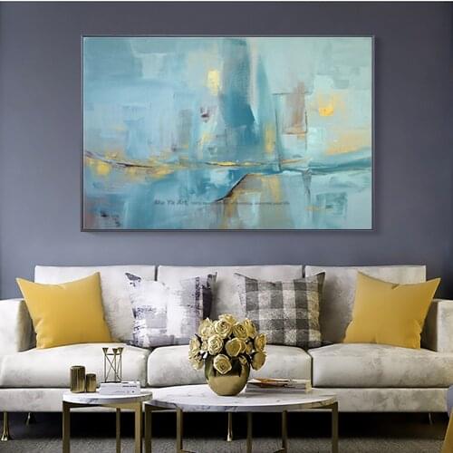Abstract modern canvas wall art handmade contemporary famous artwork blue oil painting on canvas for livincag room decoration