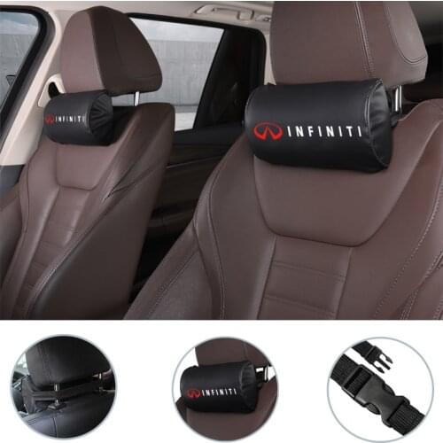 2pcs Car Neck Pillow Adjustable Head Restraint Leather Accessories For Infiniti Q50 FX35 Q30 G37 Q70 QX70 G35 Q60 QX50 QX60 QX80
