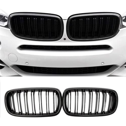 Car Carbon Fiber&Gloss Black Double Slats Front Kidney Grille Grill For-BMW X5 F15 X6 F16 X5M F85 X6M F86 2014-2018