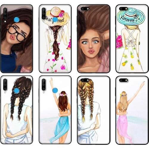 Black tpu Case For Huawei Honor 20 Lite 10 10i 20S 30S 30 Case Honor 7A 7s 7C Case Cover Girls Brunette Blonde Best Friends BFF
