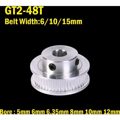 3D Printer Parts Accessory GT2 48Teeth Bore 5/6/6.35/8/10/12mm 2GT Timing Alumium Pulley Fit for width 6/10mm belt for GT2 Belt