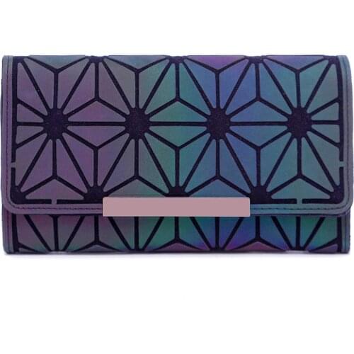 Geometric Rhomboids Lattice Long Wallet and Purse Fashion Luminous Trifold Lattice Purse Clutch for Women Girls
