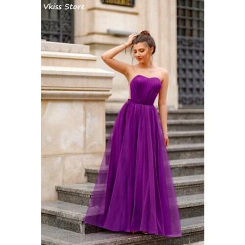 Purple Prom Dress 2021 New Simple A-line Strapless Floor Length Sweetheart Neck Evening Dress платье для свадебной вечеринки