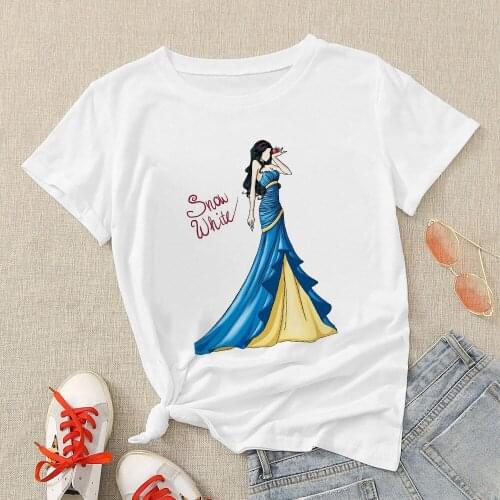 Women T Shirt Disney Princess Snow White Printed Tshirt Lady Harajuku Vogue T Shirt Summer Fashion Short Sleeved T-shirt Girl