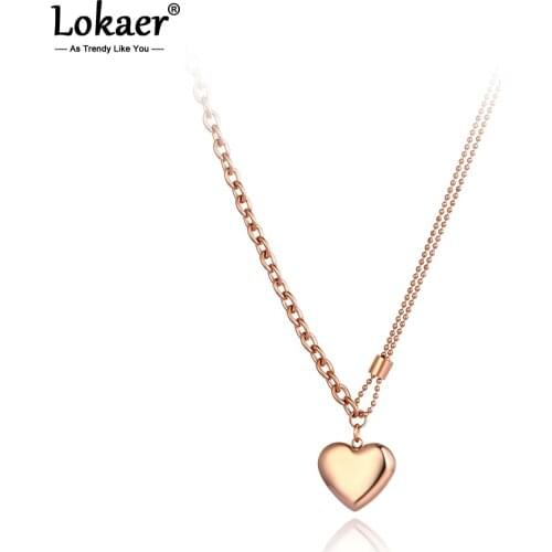Lokaer Office Design Stainless Steel Love Heart Charm Choker Necklace Jewelry Trendy Rose Gold Pendant Necklace For Women N20204