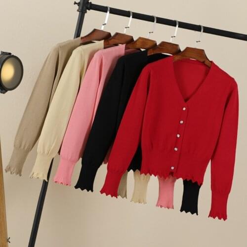 Fall 2021 korean fashion brown black cute tops cardigans womens crochet pink top knitted sweaters for long sleeve top clothing