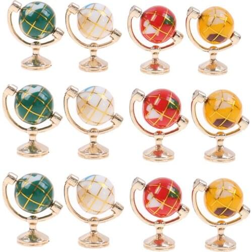 1:12 Scale Turnable Globe With Golden Stand Rolling Globe Dollhouse Living Room Furniture Miniature Toys Accessories