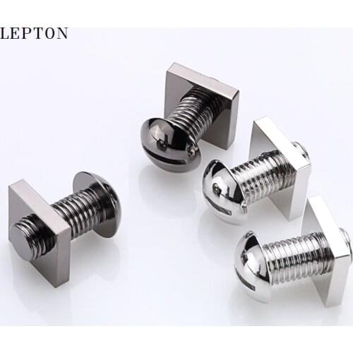 Lepton Metal Nut Cufflinks for men Hot Sale Black Gun Plated novelty Cool Screw Men Dress Suit Shirt Cuffs Button Cufflinks