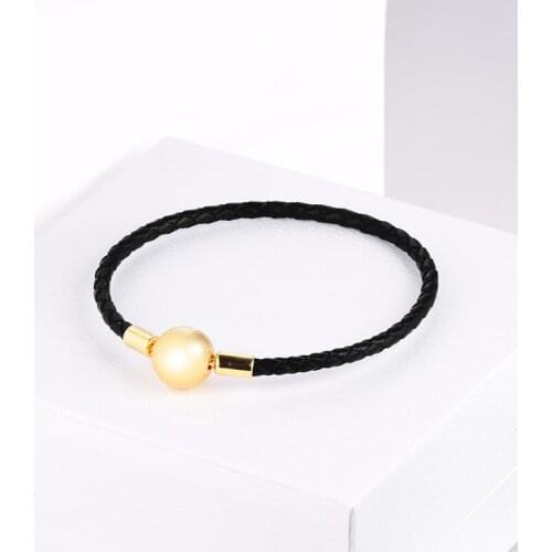 Moments Black Woven Leather Bracelet Argent 925 Sterling Silver Charm Bracelets & Bangles for Women Fine Jewelry Making 2021 New