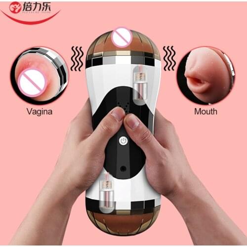 Male Masturbation Cup Vibrator Pussy Real Vagina Oral Sex Deep Throat Pussy Mouth Double Channel Adult Sex Toys For Men