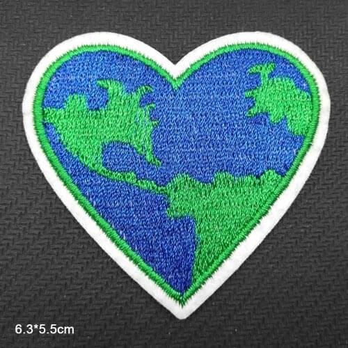 Heart Shape Earth Iron On Embroidered Clothes Patches For Clothing Stickers Garment Wholesale