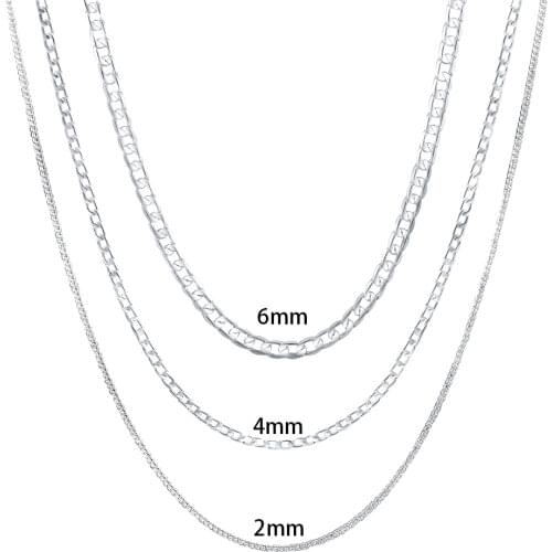 925 Sterling Silver 2MM/4MM/6MM Side Chain Necklace For Woman Man Fashion Wedding Jewelry Gift 16/18/20/22/24/26/28/30 Inch