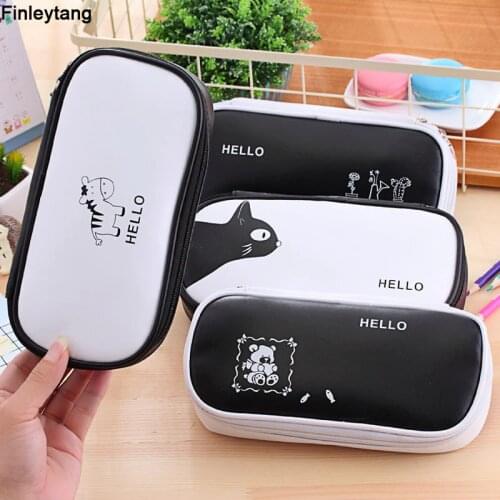 PU Leather Animal Cat Pencil Case Big Capacity Pen Bag Boxes Student School Supplies Multifunction Stationery Escolar Papelaria