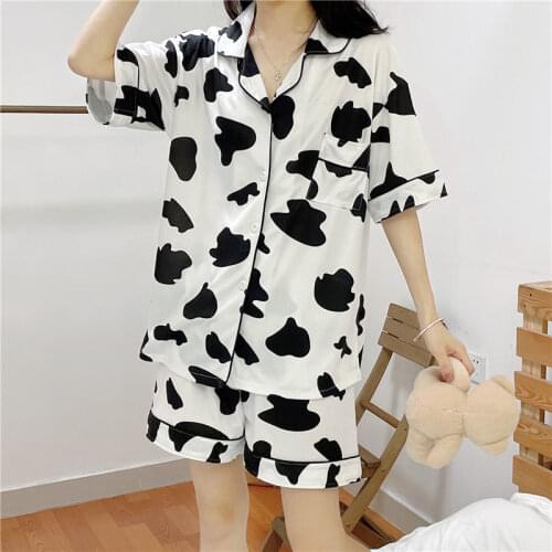 XEJ Pyjamas Cute Cow Print Pajamas Casual Comfortable Homewear Pijamas Women Two-Piece Sleepwear Female Summer Set Women 2021
